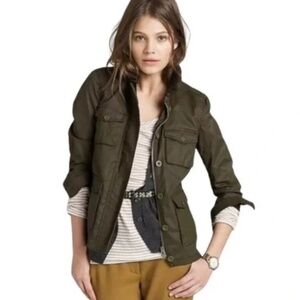 J Crew Military Field Jacket Olive Green Pockets Zip Up Cinch Waist Womens S
